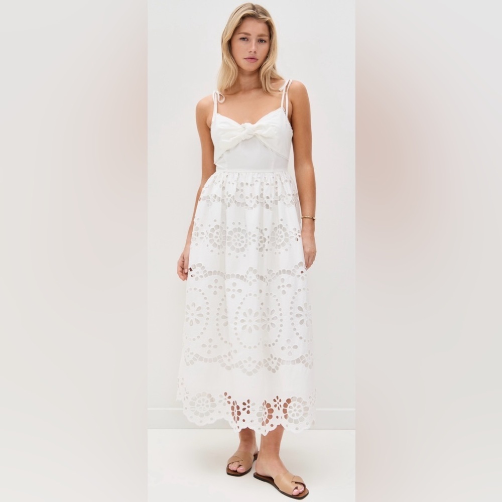 En Saison Isabella White Eyelet Lace Midi Dress NWT— S, Unopened, Pristine